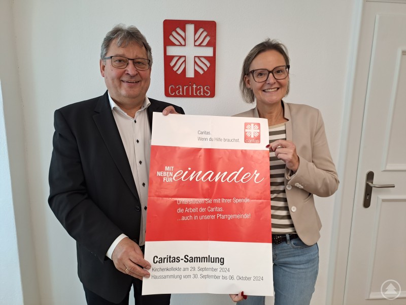 Die Caritasvorstände, Mag.a (FH) Andrea Anderlik, MSc, und Diakon Konrad Niederländer machen zur Herbstsammlung deutlich, dass die Probleme nur im Miteinander zu schaffen sind.