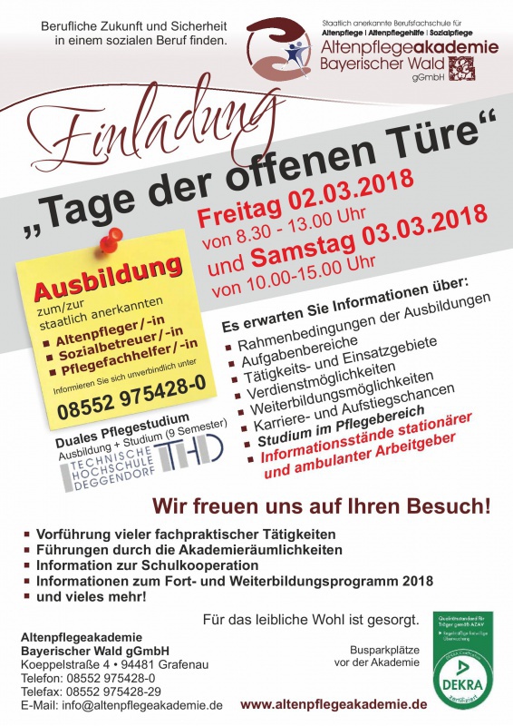 Flyer/Grafik zum Event: Tage der offenen Tür am Fr., 02.03.2018 - Sa., 03.03.2018