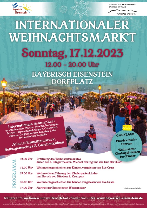 Flyer/Grafik zum Event: Internationaler Weihnachtsmarkt in Bayerisch Eisenstein am So., 17.12.2023 ab 12:00 Uhr