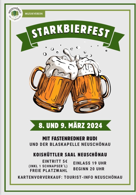 Flyer/Grafik zum Event: Starkbierfest Neuschönau 2024 am Fr., 08.03.2024 - Sa., 09.03.2024 ab 19:00 Uhr