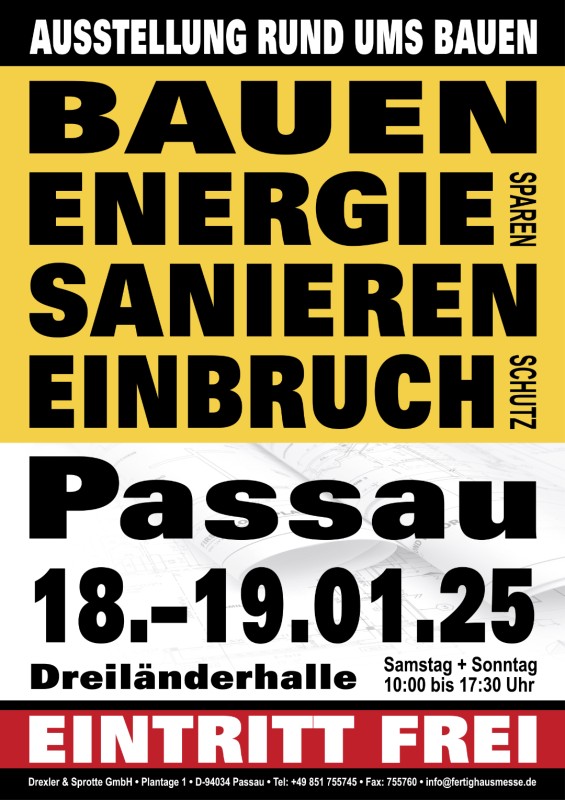 Flyer/Grafik zum Event: 27. Fertighaus & Energie Passau am Sa., 18.01.2025 - So., 19.01.2025 von 10:00 bis 17:30 Uhr