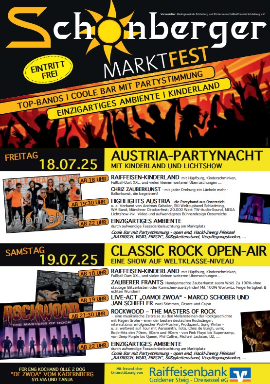 Flyer/Grafik zum Event: Schönberger Marktfest 2025 am Fr., 18.07.2025 - Sa., 19.07.2025 ab 18:00 Uhr