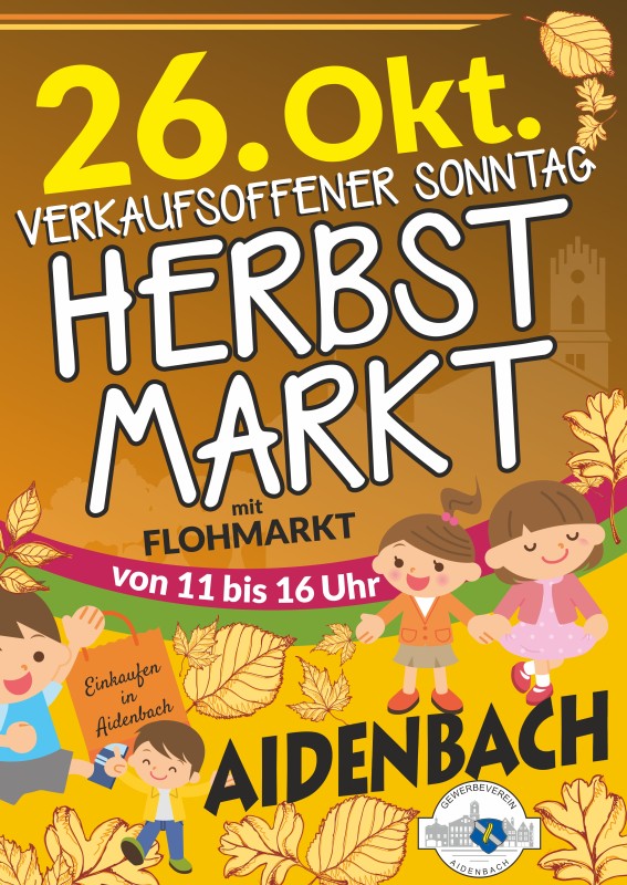 Flyer/Grafik zum Event: Herbstmarkt mit verkaufsoffenem Sonntag am So., 26.10.2025 von 11:00 bis 16:00 Uhr