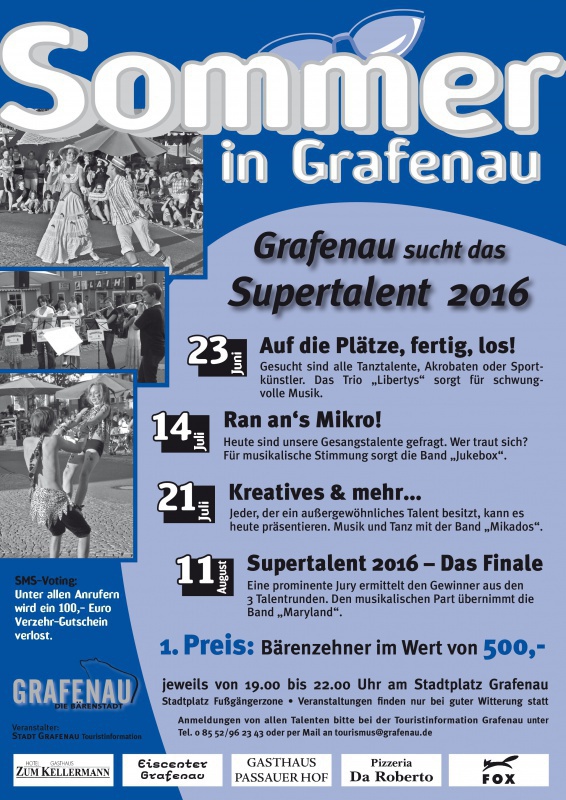 Flyer/Grafik zum Event: Grafenau sucht das Supertalent 2016 am Do., 11.08.2016 ab 19:00 Uhr