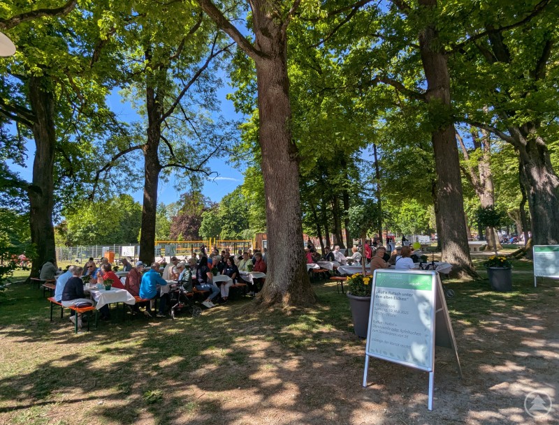 Schattige Sitzgelegenheiten unter den alten Eichen