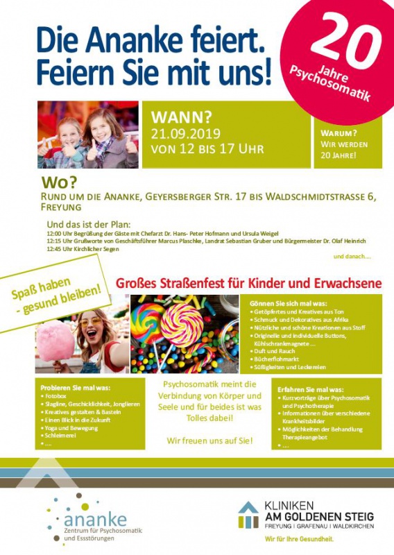 Flyer/Grafik zum Event: 20 Jahre Psychosomatik am Sa., 21.09.2019 von 12:00 bis 17:00 Uhr