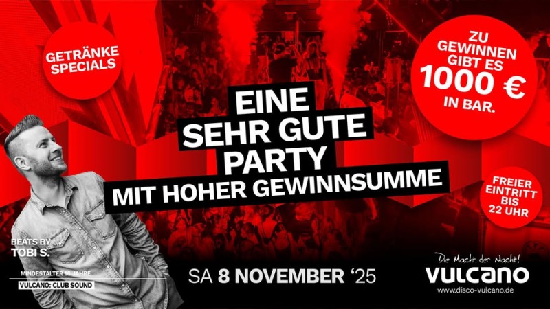 Flyer/Grafik zum Event: Eine sehr gute Party – mit über 1.000 € Gewinnsumme! am Sa., 08.11.2025 ab 21:00 Uhr
