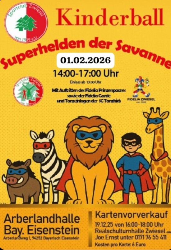 Flyer/Grafik zum Event: SC Kinderfasching-Ball ausverkauft am So., 01.02.2026 von 14:00 bis 17:00 Uhr
