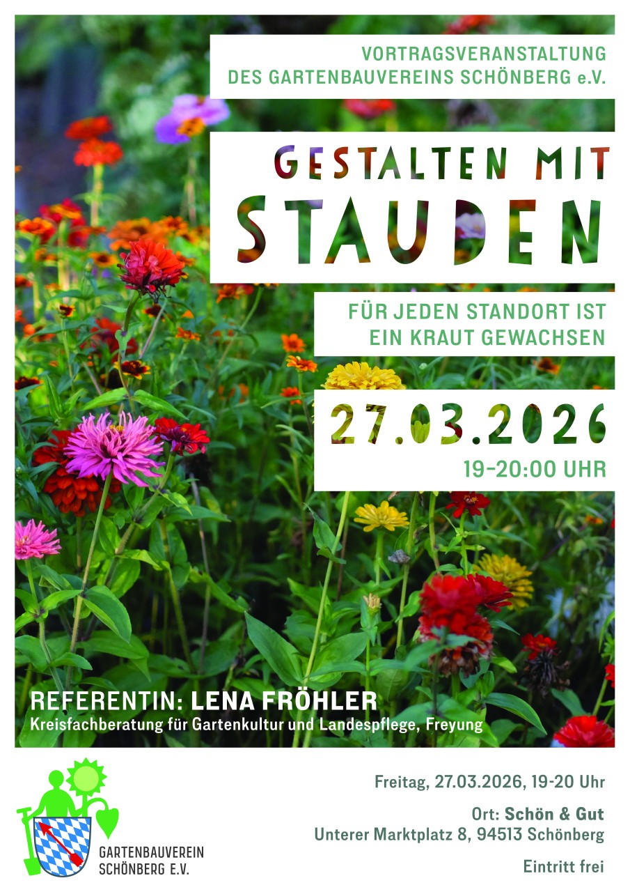 Flyer/Grafik zum Event: Vortrag: Gestalten mit Stauden – Für jeden Standort ist ein Kraut gewachsen am Fr., 27.03.2026 ab 19:00 Uhr