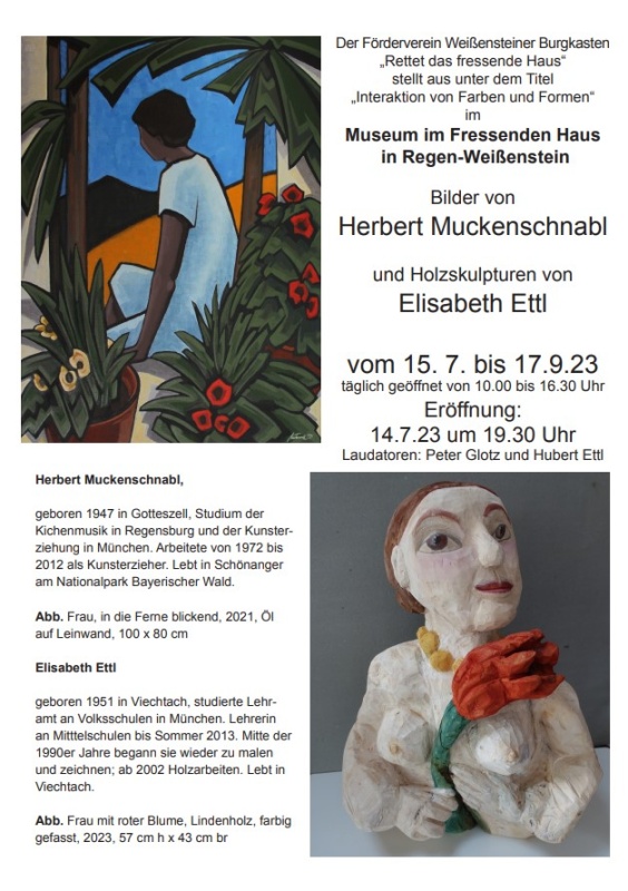 Flyer/Grafik zum Event: Ausstellung Herbert Muckenschnabl & Elisabeth Ettl , Museum im Fressenden Haus am Sa., 15.07.2023 von 10:00 bis 16:30 Uhr