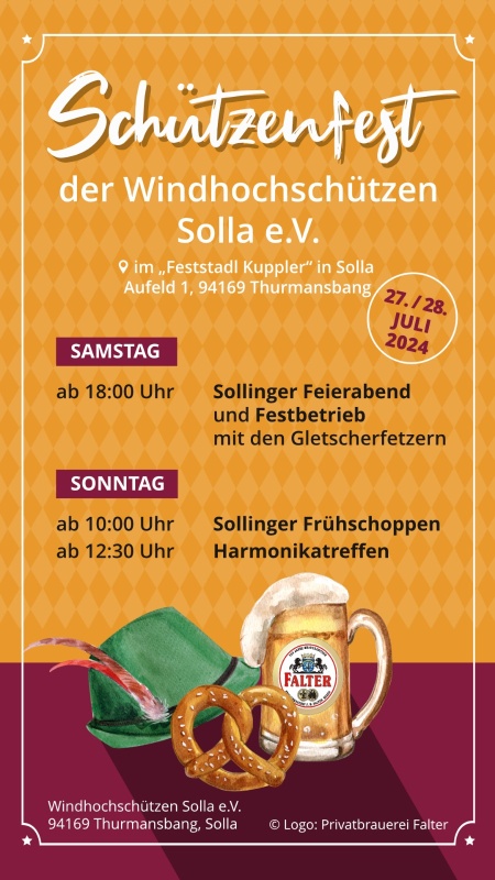 Flyer/Grafik zum Event: Schützenfest der Windhochschützen Solla e.V. am Sa., 27.07.2024 - So., 28.07.2024