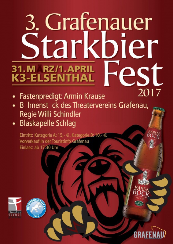 Flyer/Grafik zum Event: 3. Grafenauer Starkbierfest am Fr., 31.03.2017 - So., 02.04.2017 von 17:30 bis 01:00 Uhr