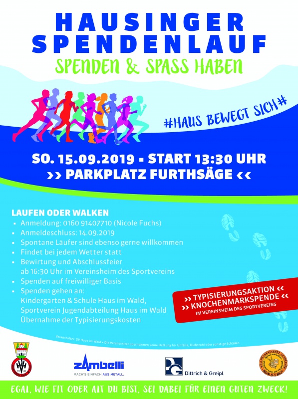 Flyer/Grafik zum Event: Hausinger Spendenlauf am So., 15.09.2019 ab 13:30 Uhr