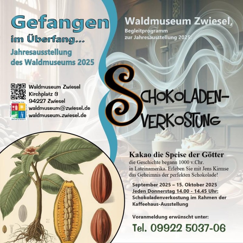 Flyer/Grafik zum Event: Schokoladenverkostung im Rahmen der Kaffeehaus-Ausstellung am Mo., 08.09.2025 - Mi., 15.10.2025