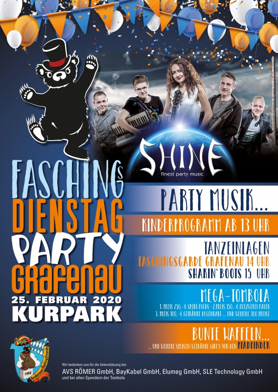 Flyer/Grafik zum Event: Faschingsdienstag Party Grafenau 2020 am Di., 25.02.2020 ab 13:00 Uhr
