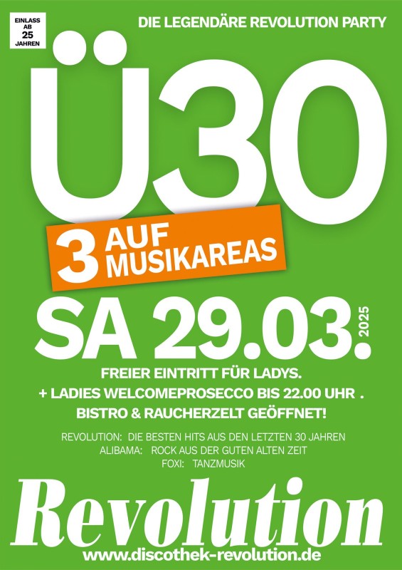 Flyer/Grafik zum Event: ⚜ Ü30 PARTY - auf 3 Musikareas! ⚜ am Sa., 29.03.2025 ab 21:00 Uhr