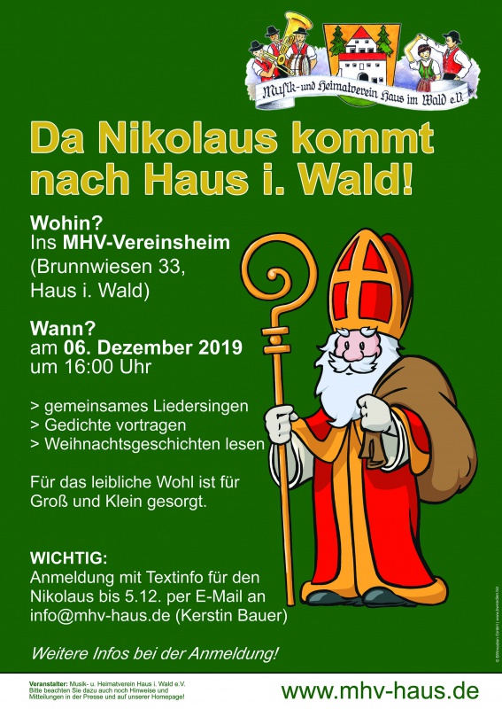 Flyer/Grafik zum Event: Nikolausfeier am Fr., 06.12.2019 ab 16:00 Uhr