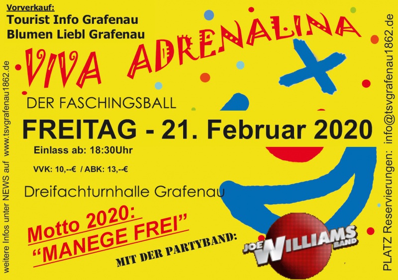 Flyer/Grafik zum Event: Faschingsball am Fr., 21.02.2020 - Sa., 22.02.2020 von 19:30 bis 01:00 Uhr