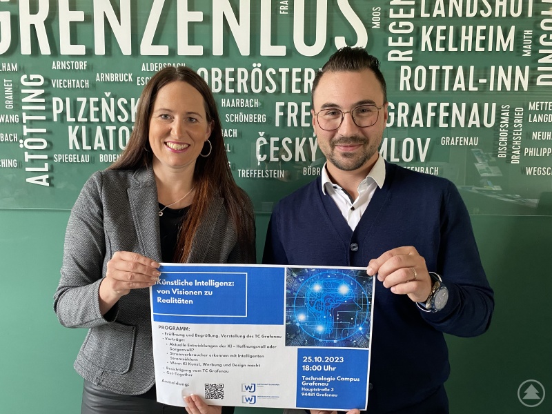 Fabian Schremmer, Vorstandsvorsitzender der Wirtschaftsjunioren Freyung-Grafenau und Geschäfstführer der B&S Blech mit System GmbH & Co. KG und Jaroslava Pongratz, Vorstandsmitglied Wirtschaftsjunioren Regen und Netzwerkmanagerin Bayern-Böhmen der Europaregion Donau-Moldau Niederbayern