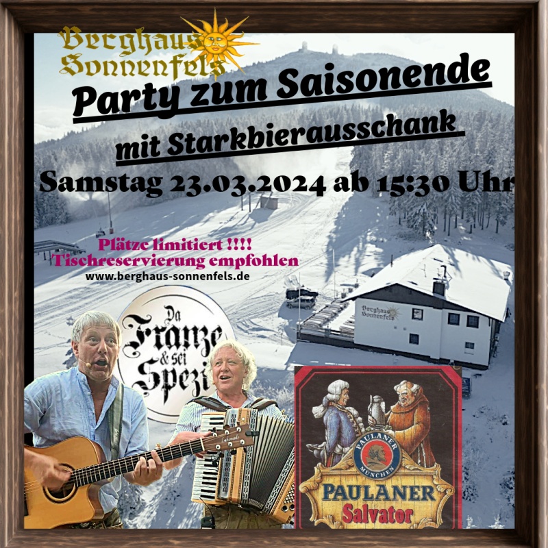 Flyer/Grafik zum Event: Saisonabschied und Starkbierfest am Arber am Sa., 23.03.2024 ab 15:00 Uhr