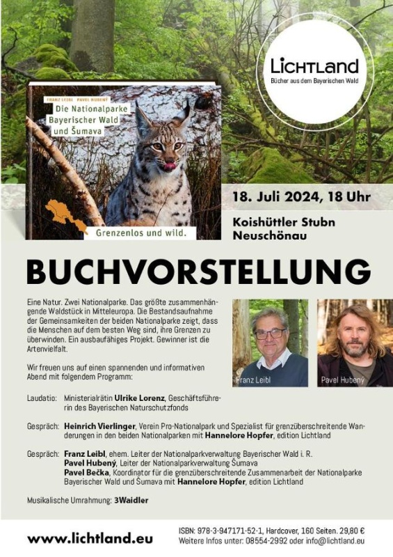 Flyer/Grafik zum Event: Buchvorstellung - Die Nationalparke Bayerischer Wald und Sumava am Do., 18.07.2024 von 18:00 bis 19:30 Uhr
