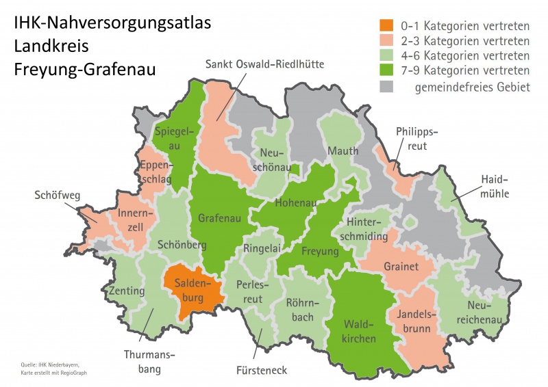 Der IHK-Nahversorgungsatlas zeigt die Verteilung von bis zu neun Geschäftskategorien.