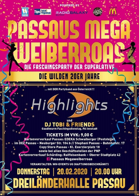 Flyer/Grafik zum Event: Passaus MEGA Weiberroas 2020 am Do., 20.02.2020 von 20:00 bis 03:00 Uhr