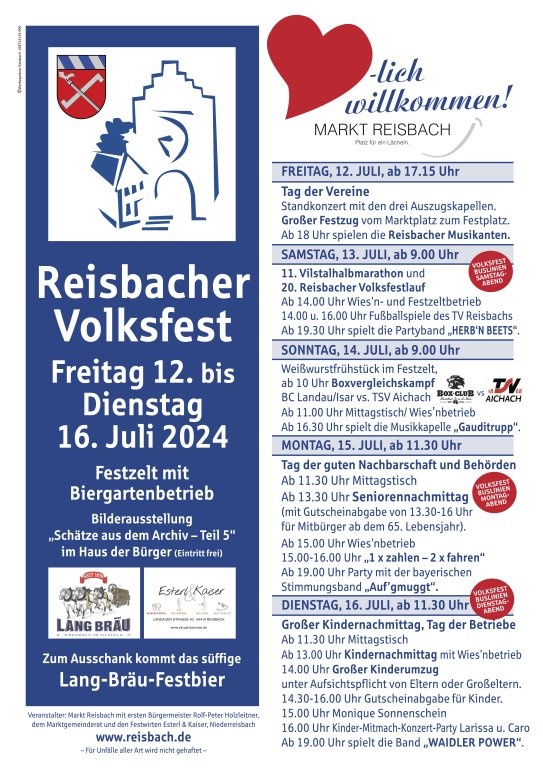 Flyer/Grafik zum Event: Volksfest Reisbach am Fr., 12.07.2024 - Di., 16.07.2024