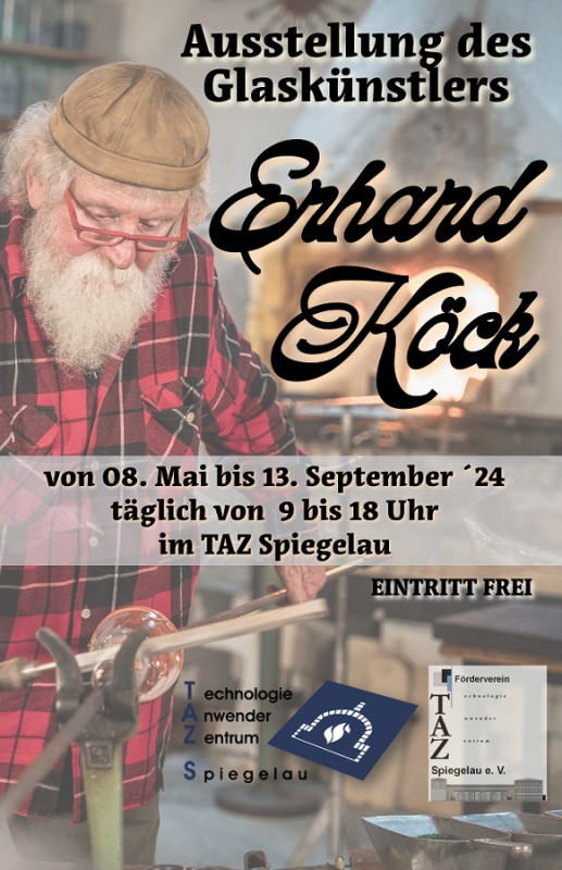 Flyer/Grafik zum Event: Ausstellung des Glaskünstlers Erhard Köck am Di., 11.06.2024 - Fr., 13.09.2024