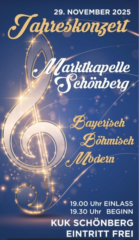 Flyer/Grafik zum Event: Jahreskonzert Marktkapelle Schönberg 2025 am Sa., 29.11.2025 ab 19:30 Uhr