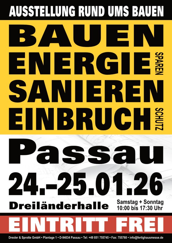 Flyer/Grafik zum Event: 28. Fertighaus & Energie Passau am Sa., 24.01.2026 - So., 25.01.2026 von 10:00 bis 17:30 Uhr