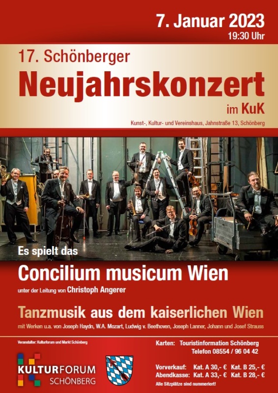 Flyer/Grafik zum Event: 17. Schönberger Neujahrskonzert im KuK am Sa., 07.01.2023 ab 19:30 Uhr