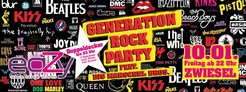 Flyer/Grafik zum Event: GENERATION ROCK meets eaZy Zwiesel feat. DJS MARSCHEL BROS. am Fr., 10.01.2025 von 22:00 bis 05:00 Uhr
