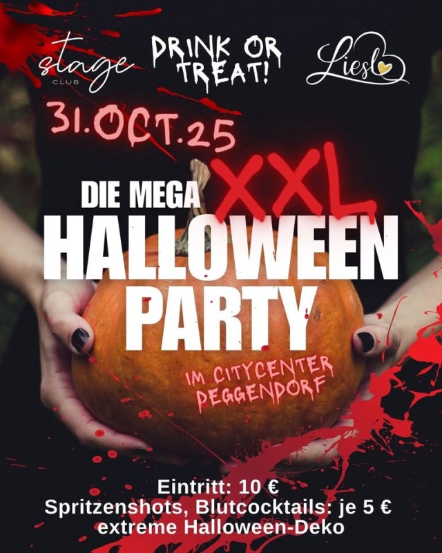 Flyer/Grafik zum Event: XXL Halloween Party 2025 – Liesl & Stage Club Deggendorf am Fr., 31.10.2025 ab 21:30 Uhr