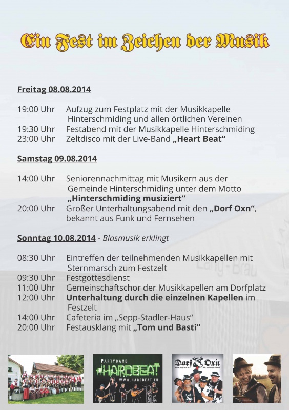 Flyer/Grafik zum Event: Dorffest Hinterschmiding am Fr., 08.08.2014 - So., 10.08.2014