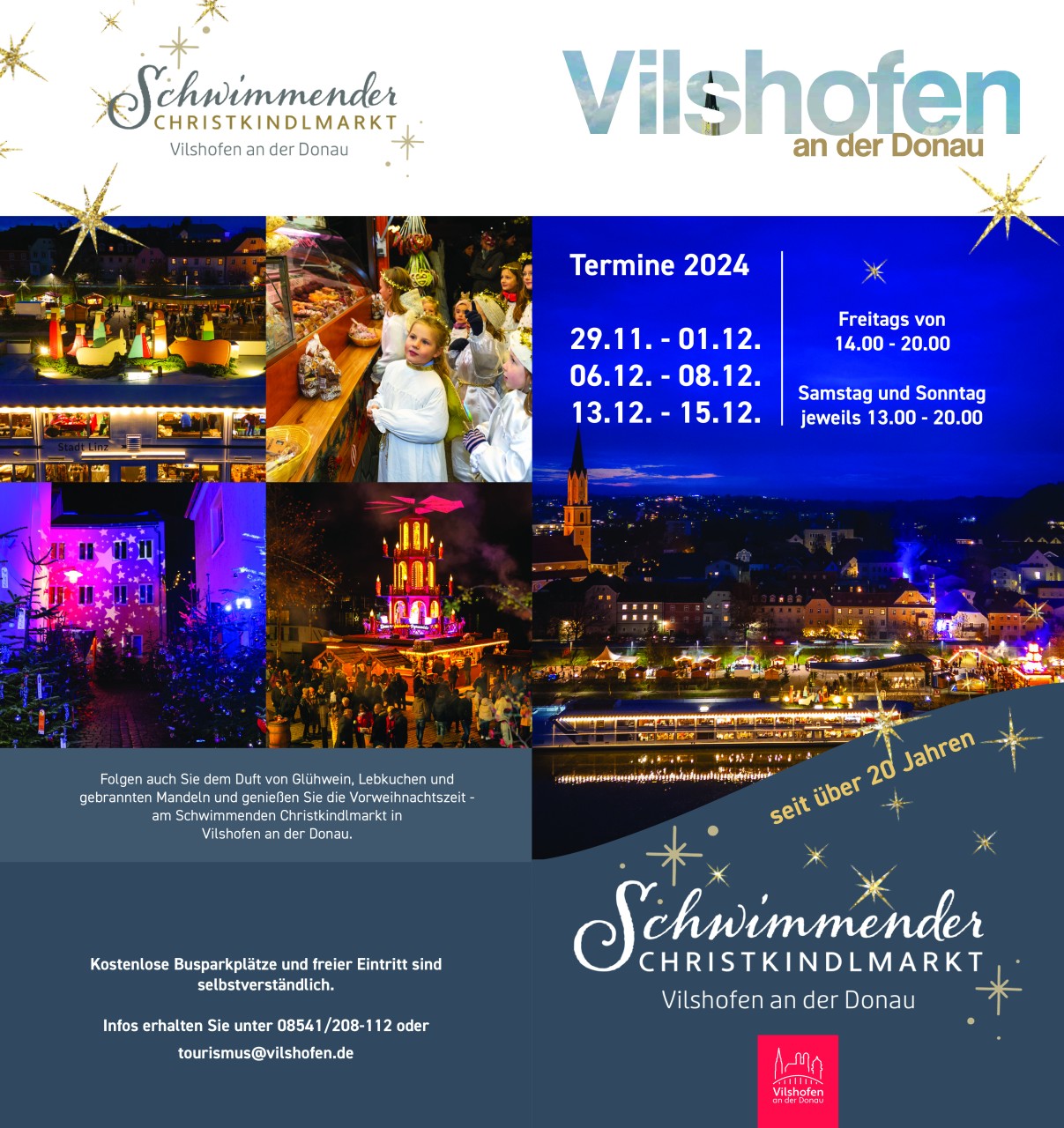 Flyer/Grafik zum Event: Schwimmender Christkindlmarkt Vilshofen am Fr., 29.11.2024 - So., 15.12.2024