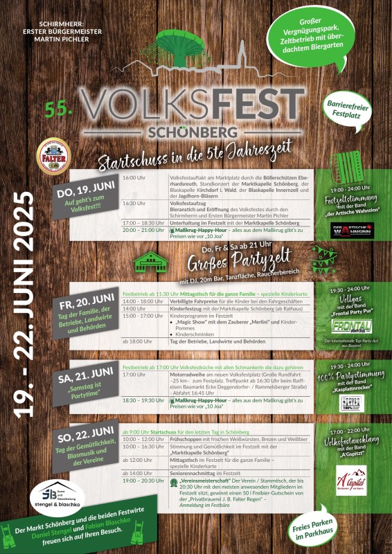 Flyer/Grafik zum Event: 55. Volksfest Schönberg 2025 am Do., 19.06.2025 - So., 22.06.2025