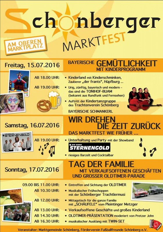Flyer/Grafik zum Event: Schönberger Marktfest am Fr., 15.07.2016 - So., 17.07.2016 von 13:00 bis 23:00 Uhr