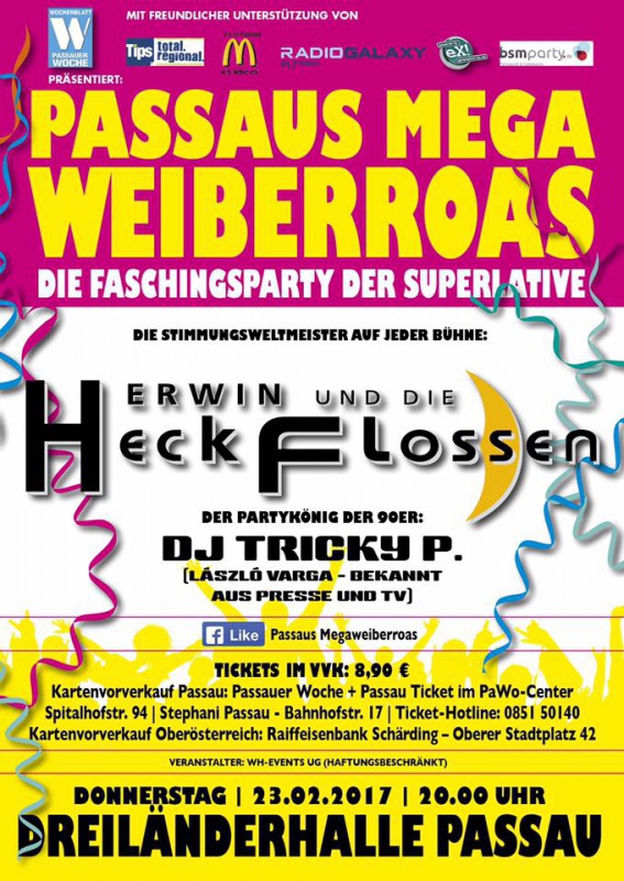 Flyer/Grafik zum Event: Passaus Mega Weiberroas am Do., 23.02.2017 ab 20:00 Uhr