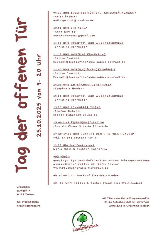 Flyer/Grafik zum Event: Tag der offenen Tür im Lindenhaus am Sa., 25.10.2025 von 09:00 bis 20:00 Uhr