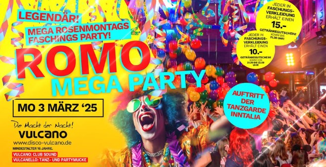 Flyer/Grafik zum Event: ROMO I Legendäre Rosenmontag Faschingseskalation am Mo., 03.03.2025 ab 21:00 Uhr