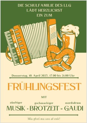 Flyer/Grafik zum Event: Frühlingsfest des LLG am Do., 10.04.2025 von 17:00 bis 21:00 Uhr
