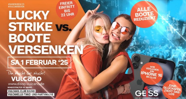Flyer/Grafik zum Event: Lucky strike vs. Boote versenken I Vulcano am Sa., 01.02.2025 ab 21:00 Uhr