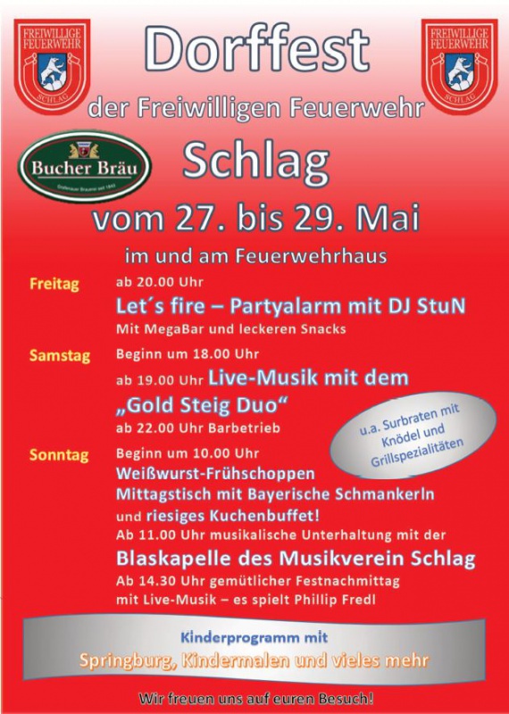 Flyer/Grafik zum Event: Dorffest Schlag am Fr., 27.05.2016 - So., 29.05.2016