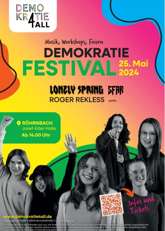 Flyer/Grafik zum Event: DEMOkratie4All – Jugendfestival für Demokratie am Sa., 25.05.2024 ab 14:00 Uhr