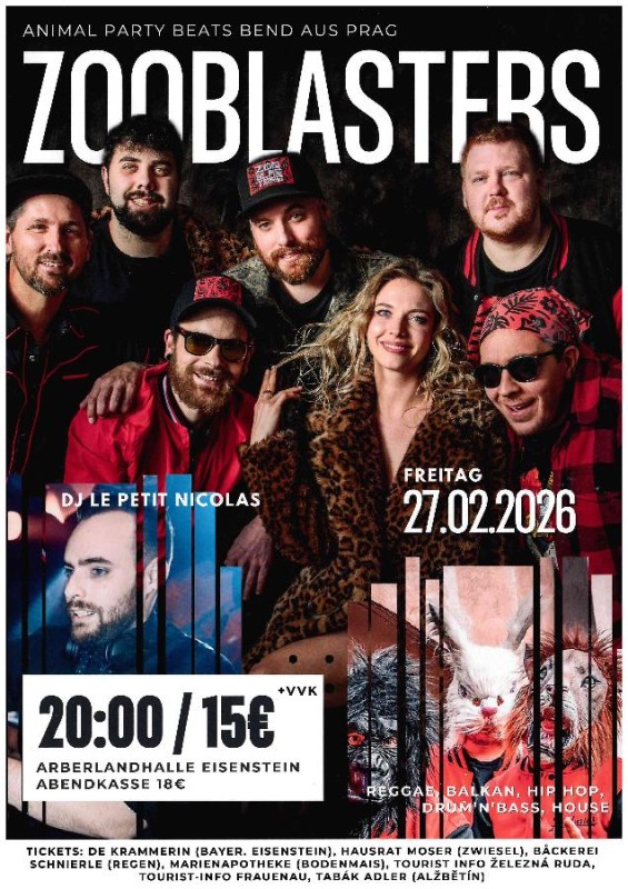 Flyer/Grafik zum Event: Zooblasters "Rock in der AberLandHalle" Bayerisch Eisenstein am Fr., 27.02.2026 von 20:00 bis 23:00 Uhr
