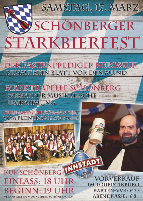 Flyer/Grafik zum Event: Schönberger Starkbierfest 2018 am Sa., 17.03.2018 von 18:00 bis 01:00 Uhr