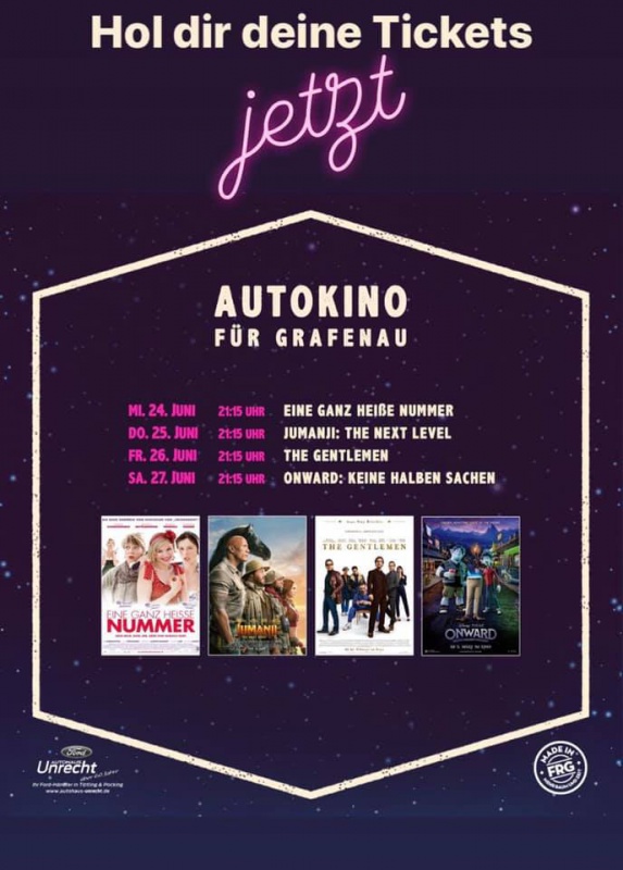 Flyer/Grafik zum Event: Autokino Grafenau am Mi., 24.06.2020 ab 21:15 Uhr