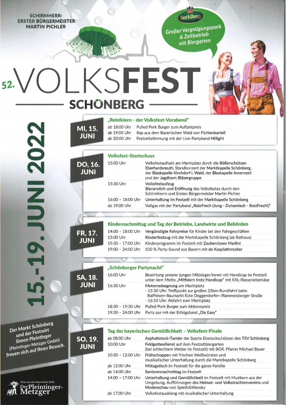 Flyer/Grafik zum Event: 52. Volksfest Schönberg 2022 am Mi., 15.06.2022 von 18:00 bis 24:00 Uhr