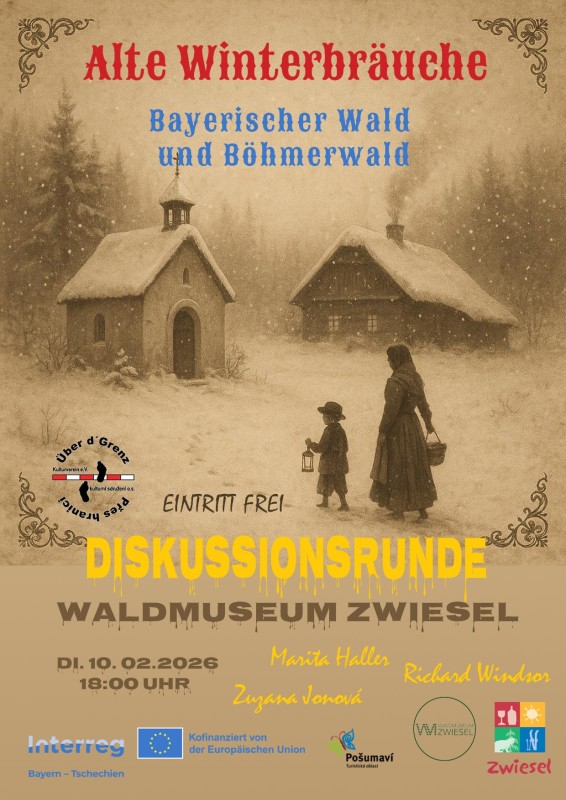 Flyer/Grafik zum Event: Alte Winterbräuche - Bayerischer Wald und Böhmerwald am Di., 10.02.2026 ab 18:00 Uhr